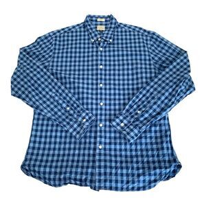 J Crew Shirt Men XL Blue Plaid Check Button Down 100% Cotton Slim‎ Preppy Career